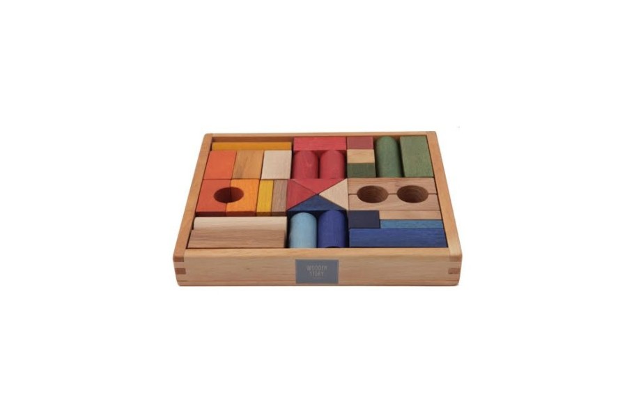 Speelgoed Wooden Story Bouwen | Wooden Story Houten Blokken, Regenboogkleur (30 Stuks)