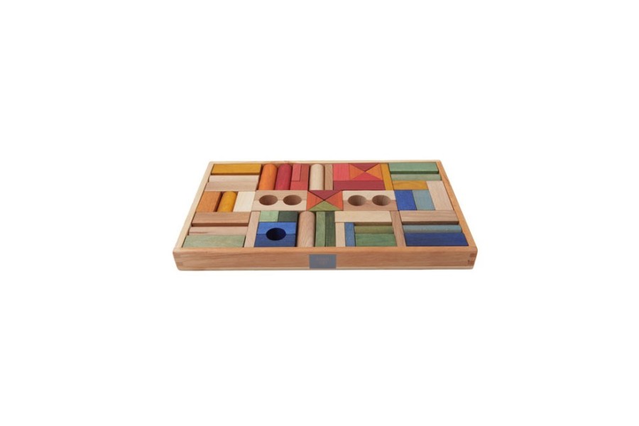 Speelgoed Wooden Story Bouwen | Wooden Story Houten Blokken, Regenboogkleur (54 Stuks)