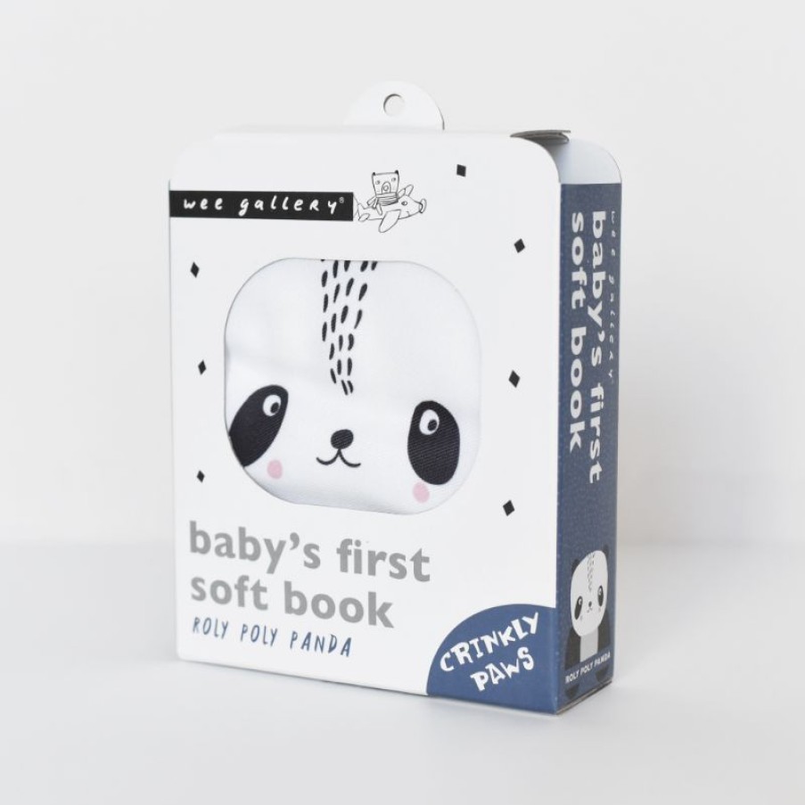 Speelgoed Wee Gallery Bijtspeeltjes, Rammelaars & Speendoekjes | Wee Gallery Soft Book, Friendly Faces Roly Poly Panda